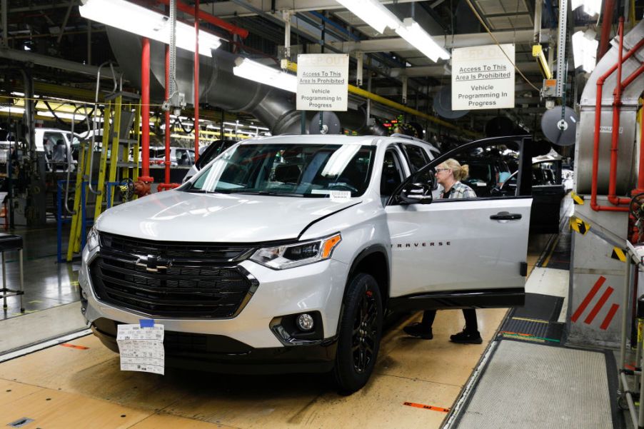 General Motors Chevrolet Traverse and Buick Enclave vehicles go through the assembly line at the General Motors Lansing Delta Township Assembly Plant