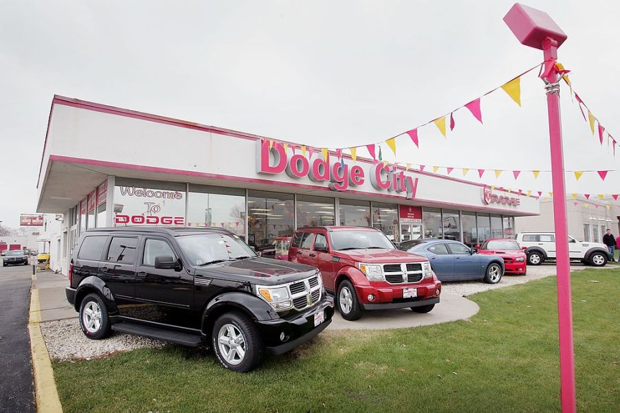 Dodge vehicles on display at a car dealership