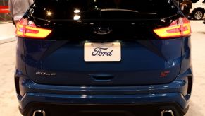 A 2020 Ford Edge on display at an auto show