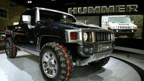 A Hummer H3T truck is displayed prior to the start of the 2004 Greater LA Auto Show at the Los Angeles Convention Center