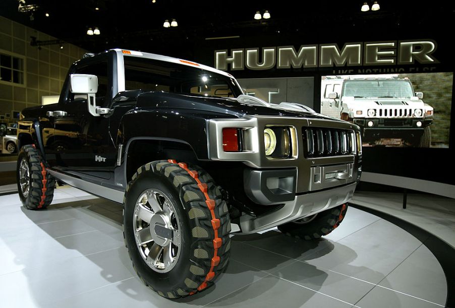 A Hummer H3T truck is displayed prior to the start of the 2004 Greater LA Auto Show at the Los Angeles Convention Center