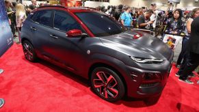 A special edition Hyundai Kona on display at a red carpet event