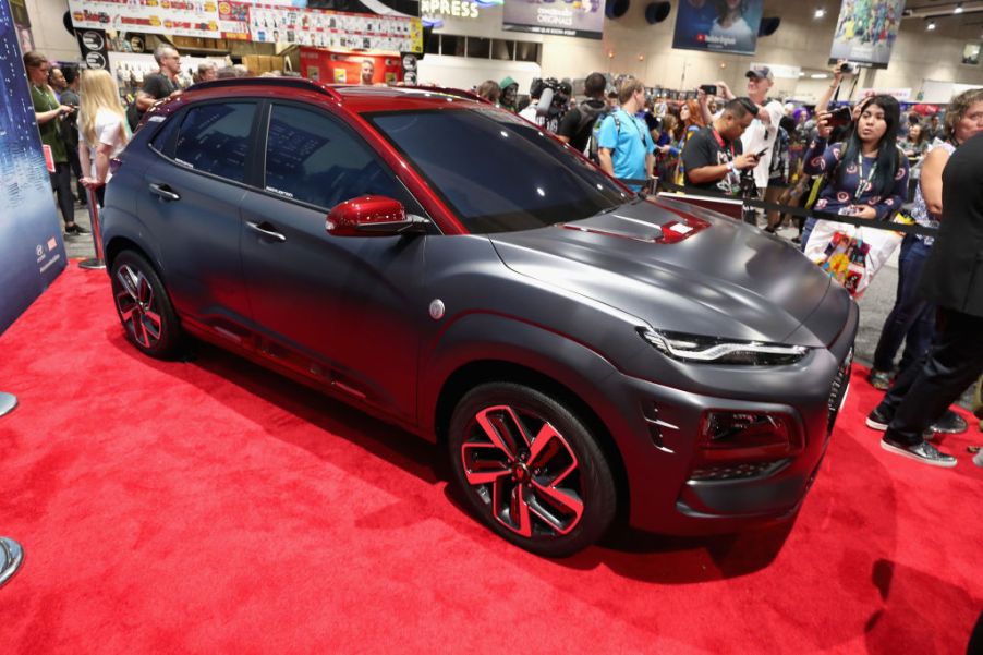 A special edition Hyundai Kona on display at a red carpet event