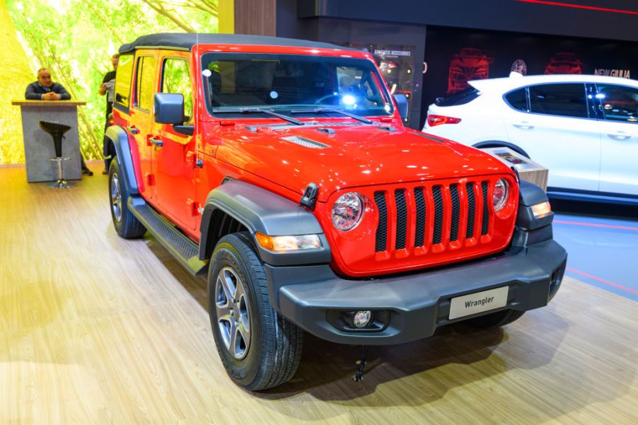 Jeep Wrangler 4x4 off road vehicle on display at Brussels Expo