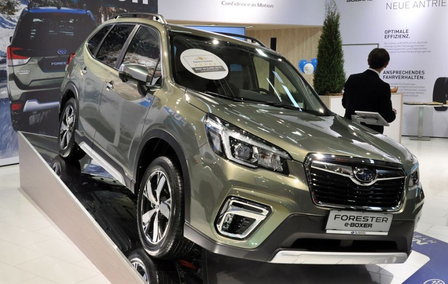 A Subaru Forester e-Boxer is seen during the Vienna Car Show press preview