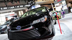 A 2016 Toyota Camry Hybrid is on display during the Washington Auto Show