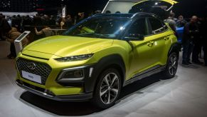 Hyundai Kona is displayed at the 88th Geneva International Motor Show