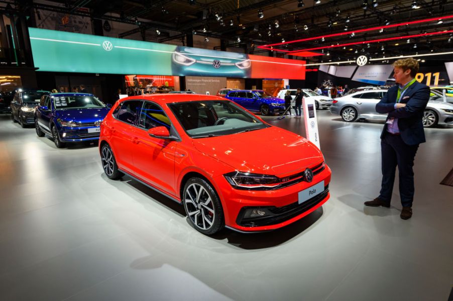 Volkswagen Polo GTI compact hatchback car on display at Brussels Expo