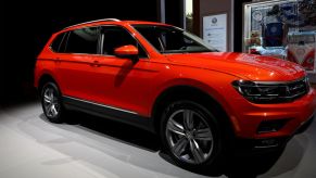 A Volkswagen Tiguan on display at an auto show