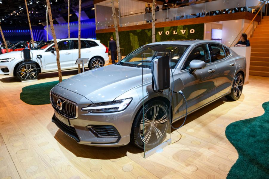 Volvo S60 T8 executive plug-in hybrid sedan car on display at Brussels Expo