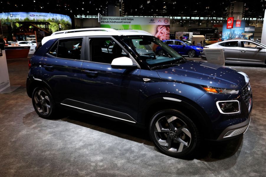 A 2020 Hyundai Venue on display at an auto show