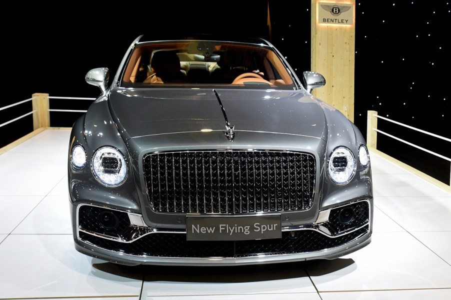 A photo taken of the front of the Bentley Flying Spur