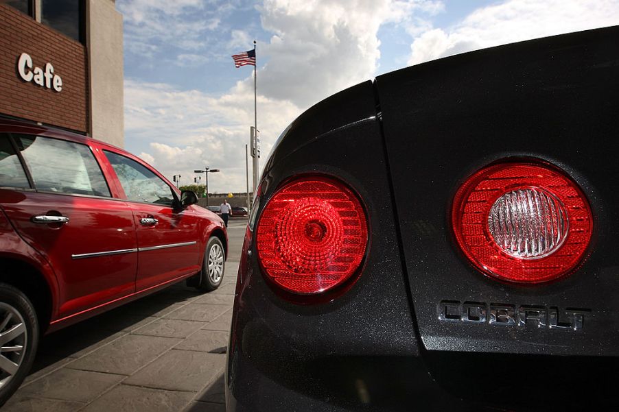 Two Chevrolet Cobalts are displayed at the Sierra Chevrolet auto dealership on March 2, 2010