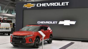 The Chevy exhibit is seen at the 2019 New England International Auto Show Press Preview at Boston Convention & Exhibition Center