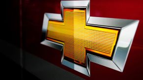 A Chevy logo seen on the front of a car