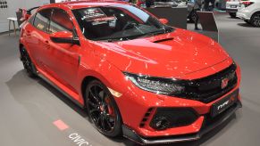 A Honda Civic TypeR is seen during the Vienna Car Show press preview at Messe Wien, as part of Vienna Holiday Fair