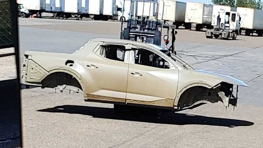 Hyundai Santa Cruz Shell on a forklift