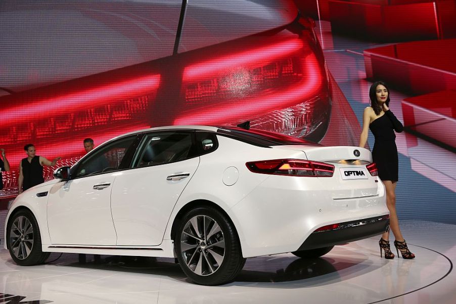 A Kia Optima model car is on display at the IAA Frankfurt International Motor Show