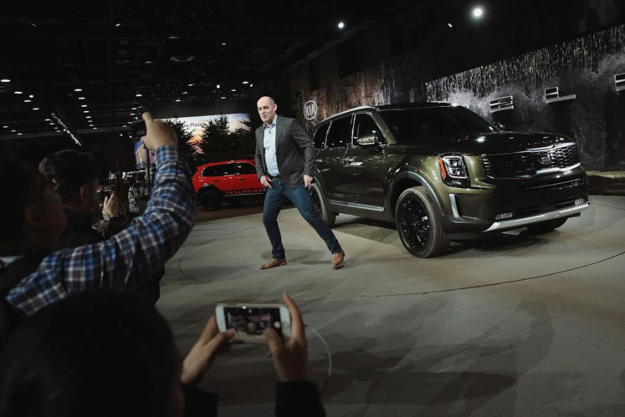 Kia Motors America COO Michael Cole introduces the 2020 Kia Telluride SUV at the North American International Auto Show (NAIAS)