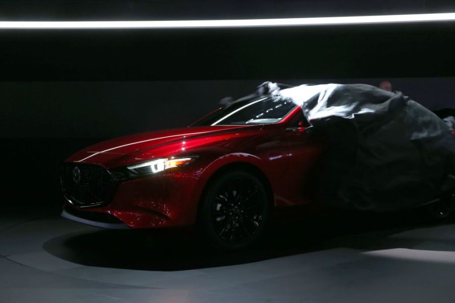 A general view of the Mazda3 is seen onstage during the L.A. Auto Show