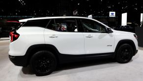 A 2020 GMC Terrain on display at an auto show