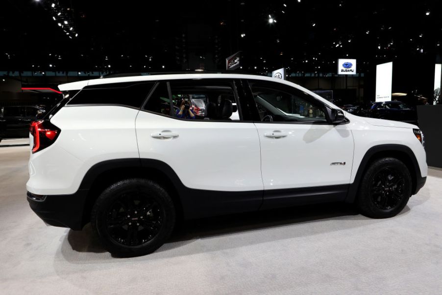 A 2020 GMC Terrain on display at an auto show