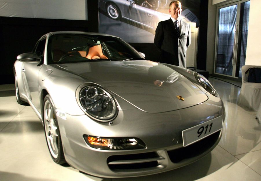 A Porsche 911 Carrera 4S on display at an auto show