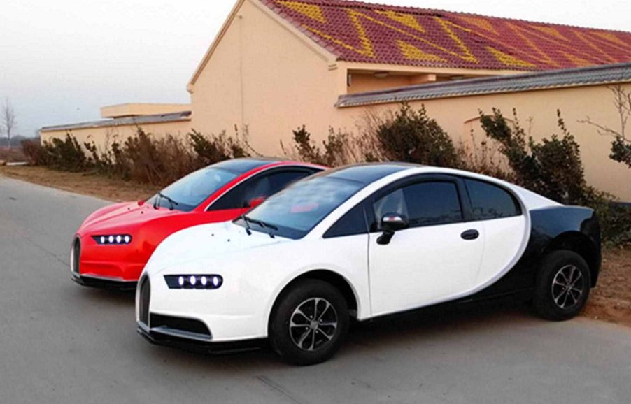 Two Bugatti clones parked together from Shandong Fengde China