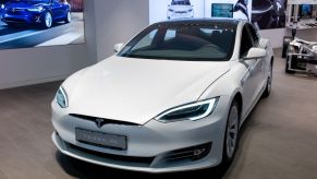 Front view of a white Tesla Model S