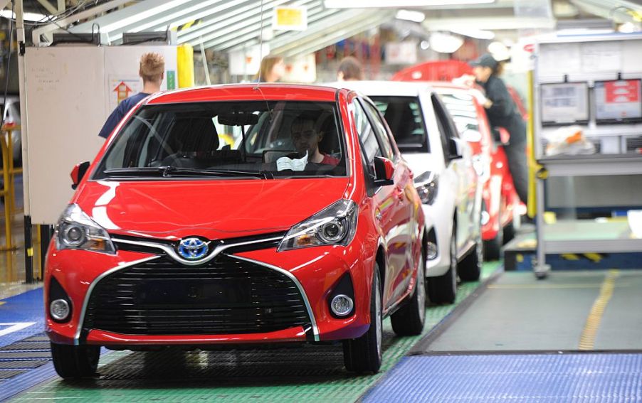 An assembly line of Toyota Yaris cars