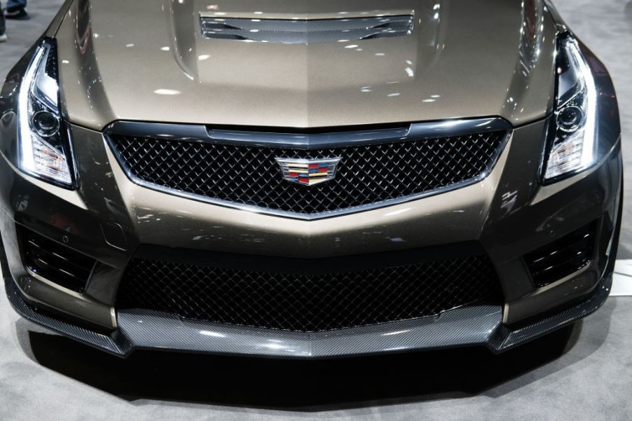 A 2020 Cadillac is displayed at the New York International Auto Show