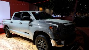 A 2020 Toyota Tundra on display at an auto show