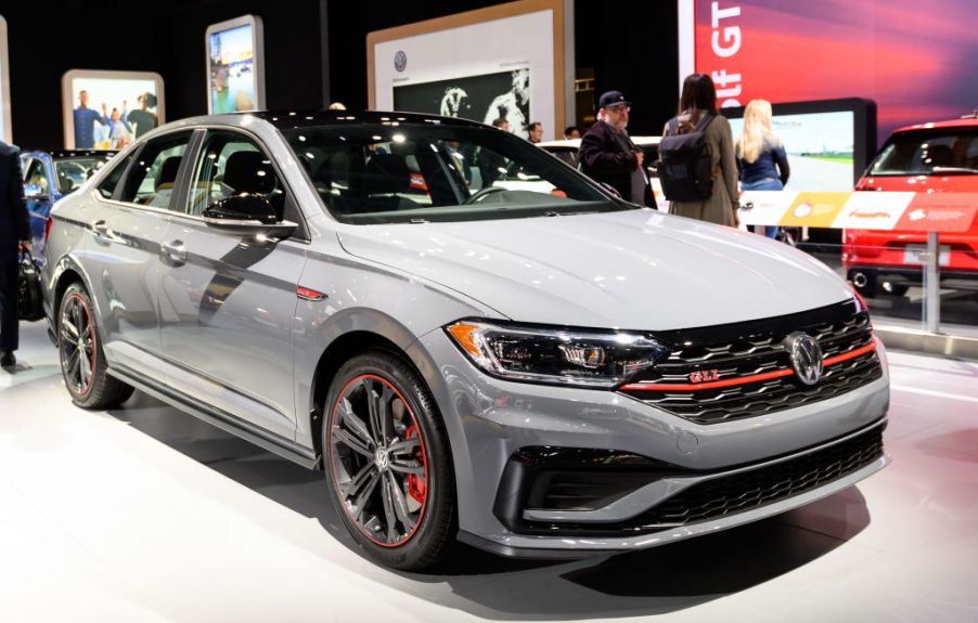 A Volkswagen Jetta GLI on display at an auto show