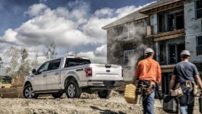 A white 2020 Ford F150 on a construction job