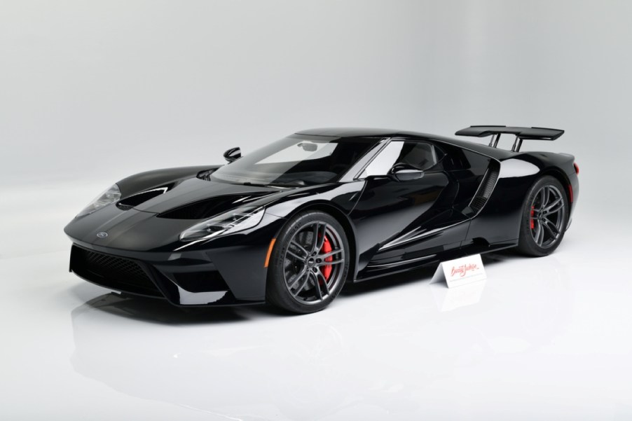 A view overlooking the front driver side of the 2018 Ford GT at auction