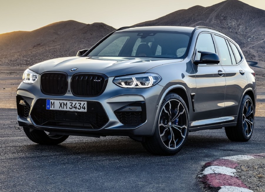 Gray 2020 BMW X3 M Competition crossover parked on a racetrack.