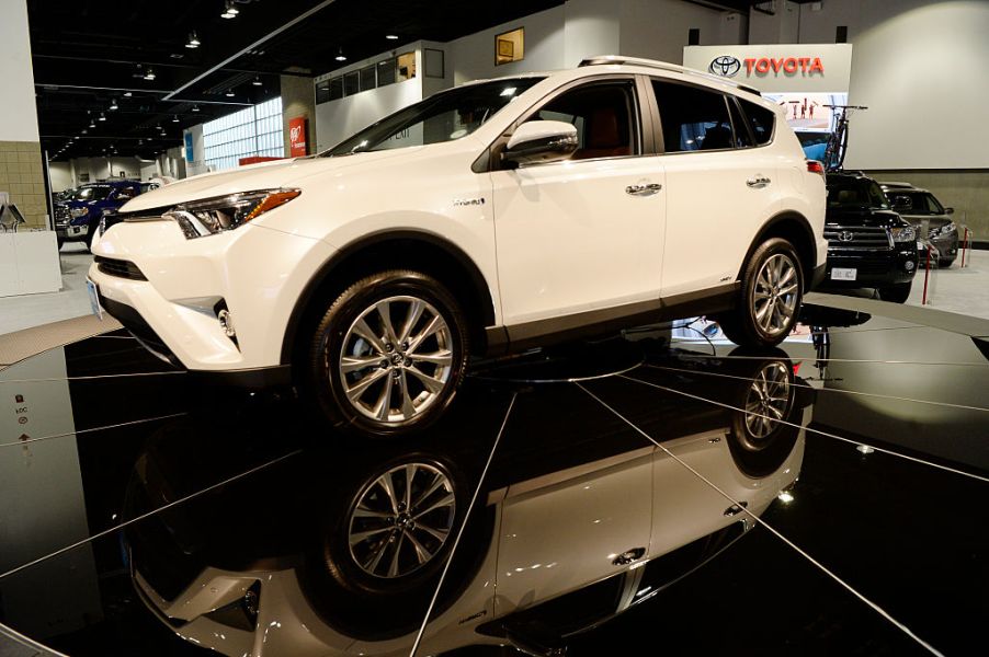 A new Toyota RAV4 Hybrid on display at the Denver Auto Show