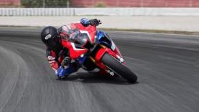 Honda Fireblade leaning into a chicane