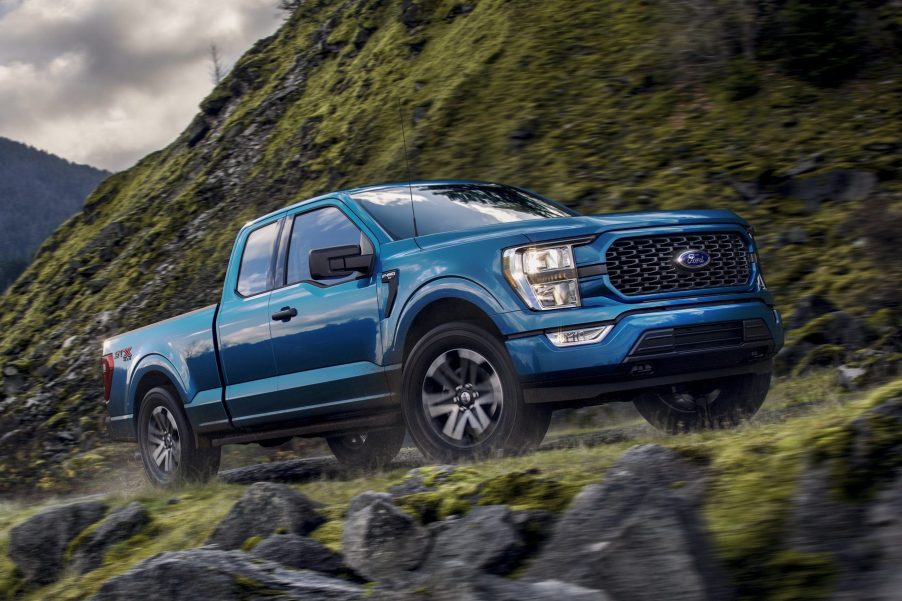 2021 Ford F-150 driving up steep mountain road