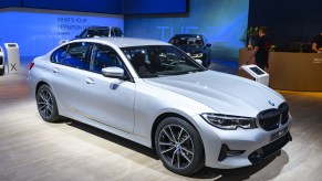 A new BMW 3 Series on display at an auto show