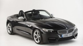 A black BMW Z4 on display