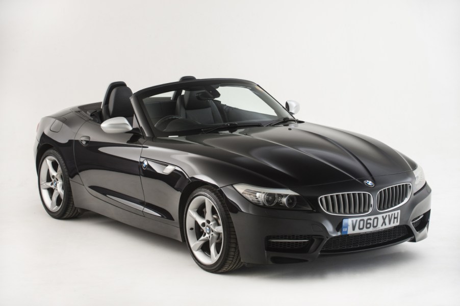 A black BMW Z4 on display