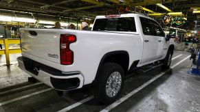 A new 2020 Chevrolet Silverado HD is shown on the assembly line at the General Motors Flint Assembly Plant