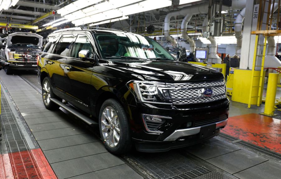 A Ford Expedition on the assembly line in a factory