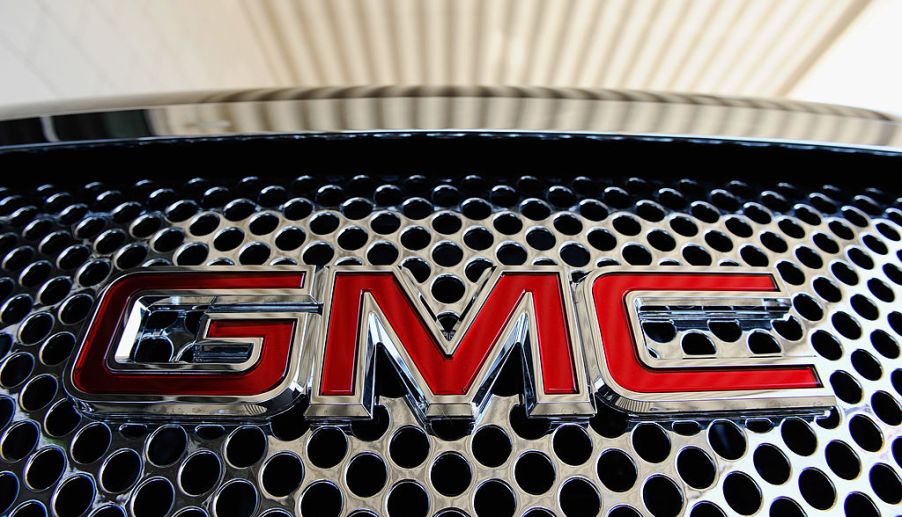 A GMC truck front grille seen up-close