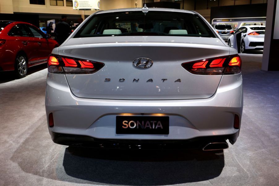 A Hyundai Sonata on display at an auto show