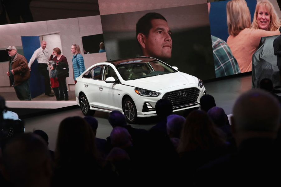 Hyundai Motor Company shows off a 2019 Sonata Hybrid at the Chicago Auto Show