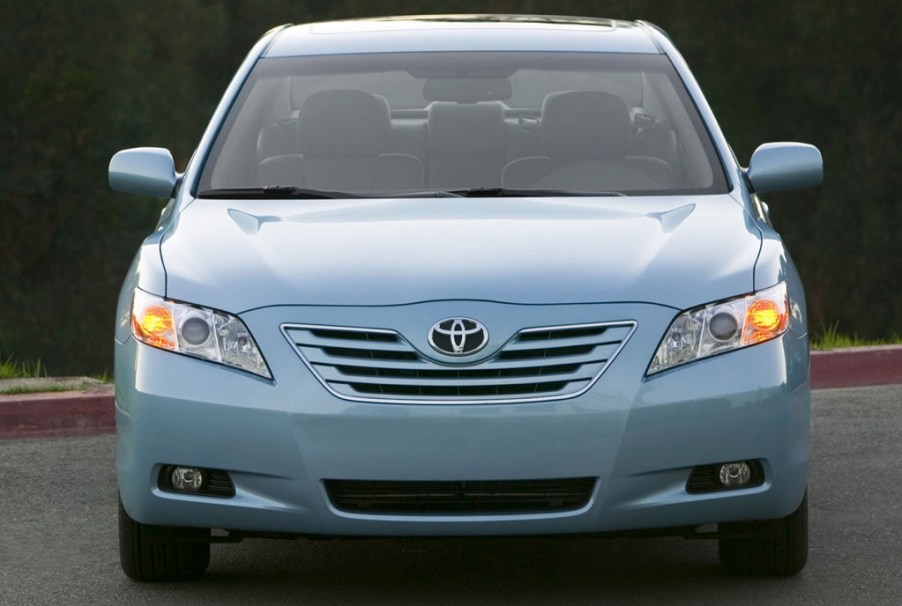 a front view of a light blue 2007 Toyota Camry