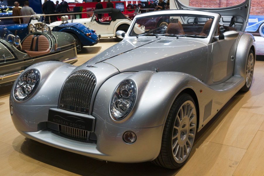 A Morgan Aero 8 on display at an auto show