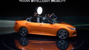 A Nissan Sentra car on display at the 2019 Los Angeles Auto Show in Los Angeles, California